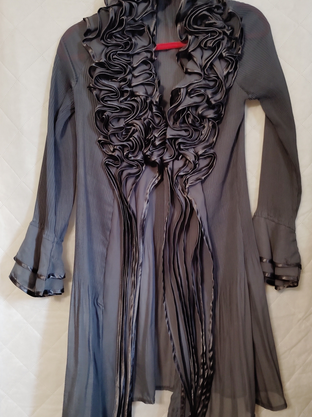 Pretty Angel Black Ruffle-Front Sheer Blazer Size Large